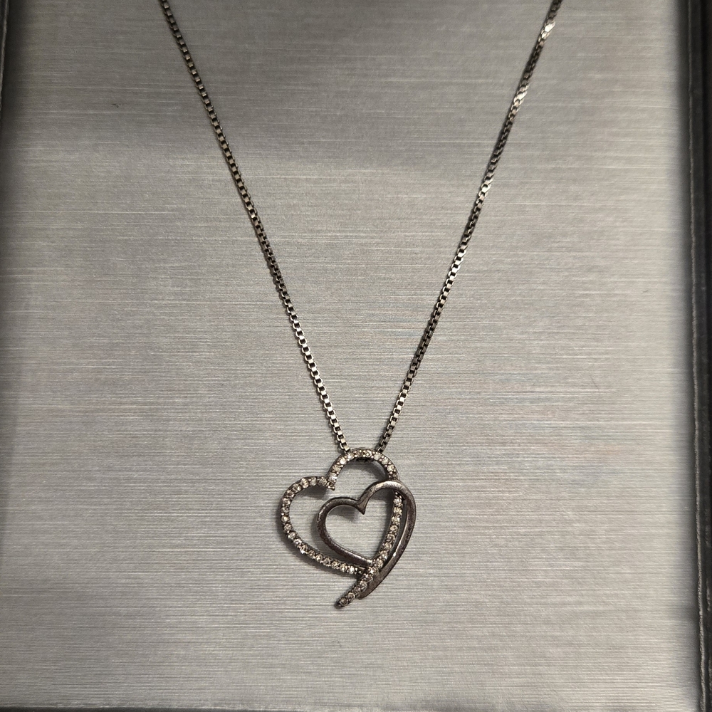 Zales Double Heart Silver Necklace